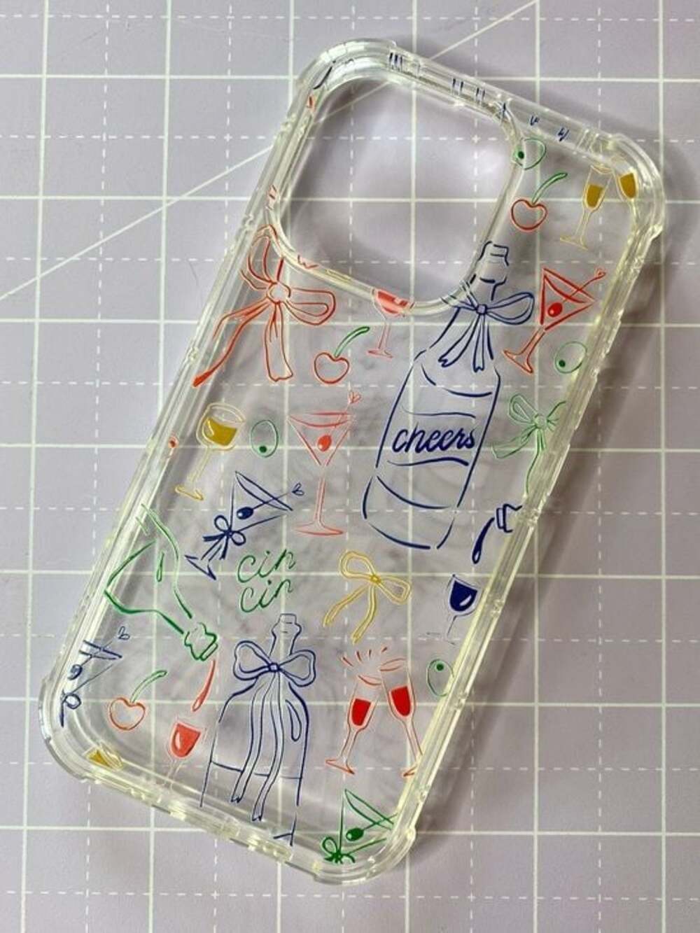 iPhone 16 Pro Clear Cocktail Phone Case Bows Cherries Summer 🍒🍸🎀